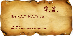 Hankó Márta névjegykártya