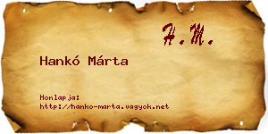 Hankó Márta névjegykártya